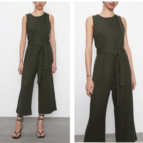 Zara Pants - ZARA dark green jumpsuit with belt